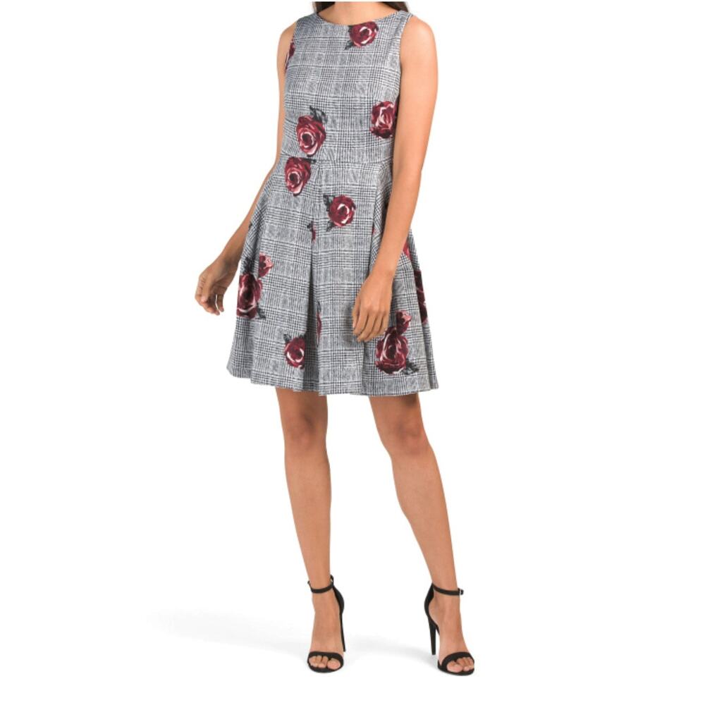 NWT TAYLOR Women's Floral Print Fit & Flare Pleated Mini Dress